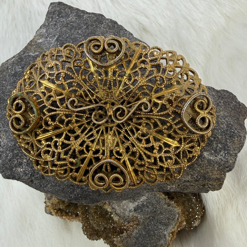 Vintage Freirich Brooch Gold Tone Filigree 1.75" X 2.25"